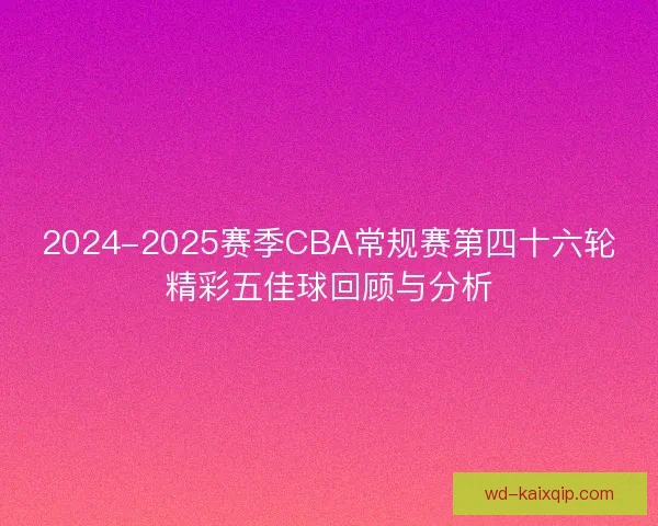 2024-2025赛季CBA常规赛第四十六轮精彩五佳球回顾与分析